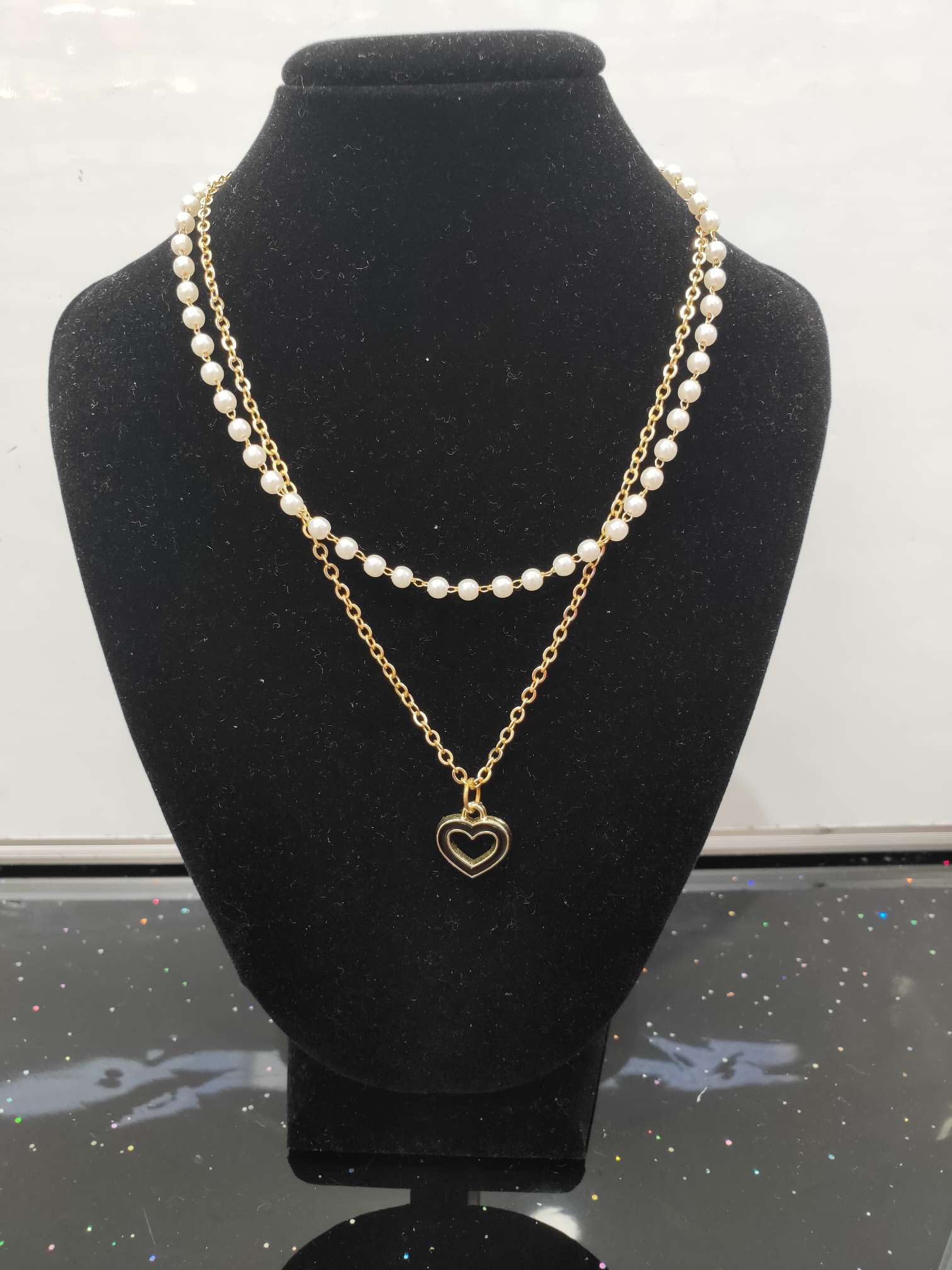 New fashion jewelry imitation pearl choker hollow out love drop oil pendant thumbnail
