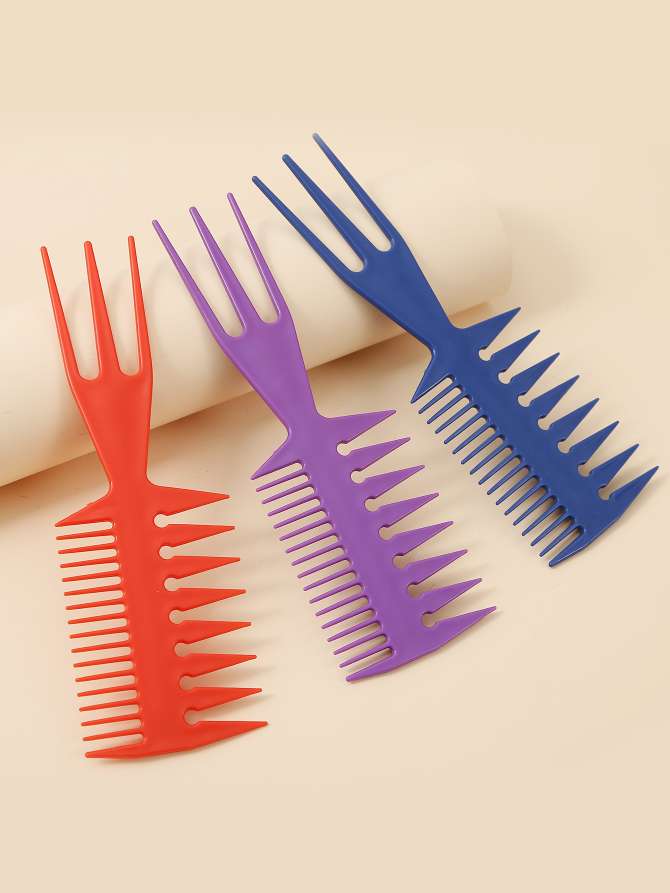 Factory direct sales of flat combs, professional hairdressing combs, flat combs, hair styling combs, oil-cut combs, colored plastic combs, three-in-one wide-toothed combs details Picture