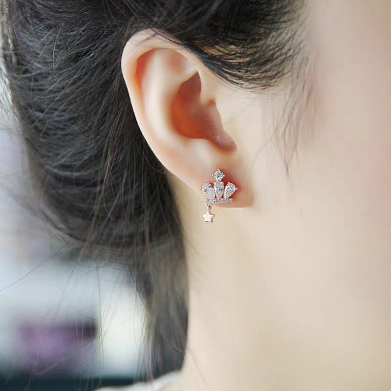 S925 plata aguja estrella colgante corona micro earrets mujer versátil pequeño fresco earpieces Item Picture