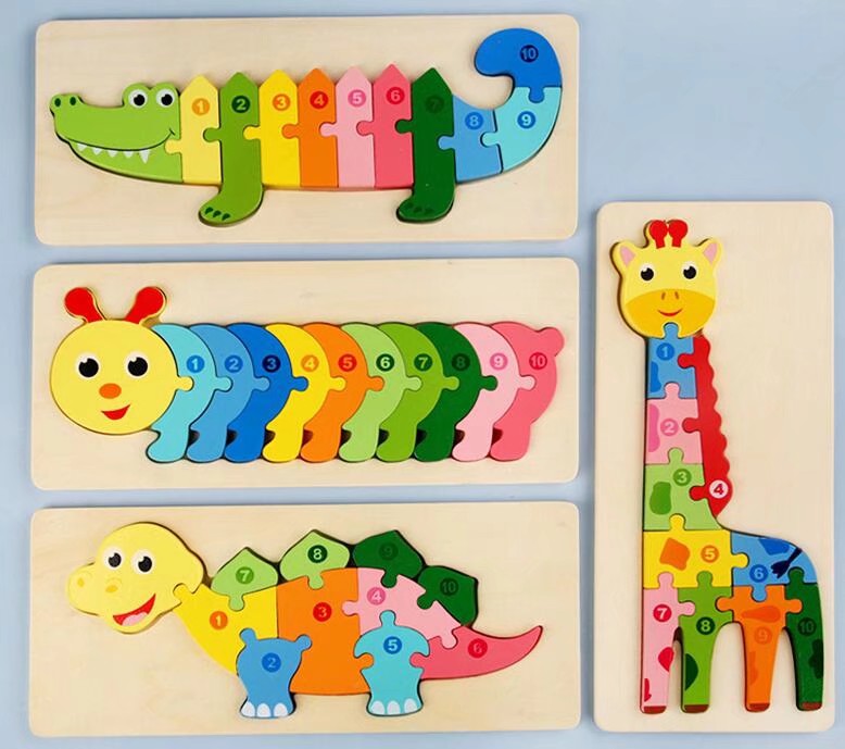 Animal number jigsaw puzzle large clip wooden jigsaw puzzle children's educational wooden toy full figure
