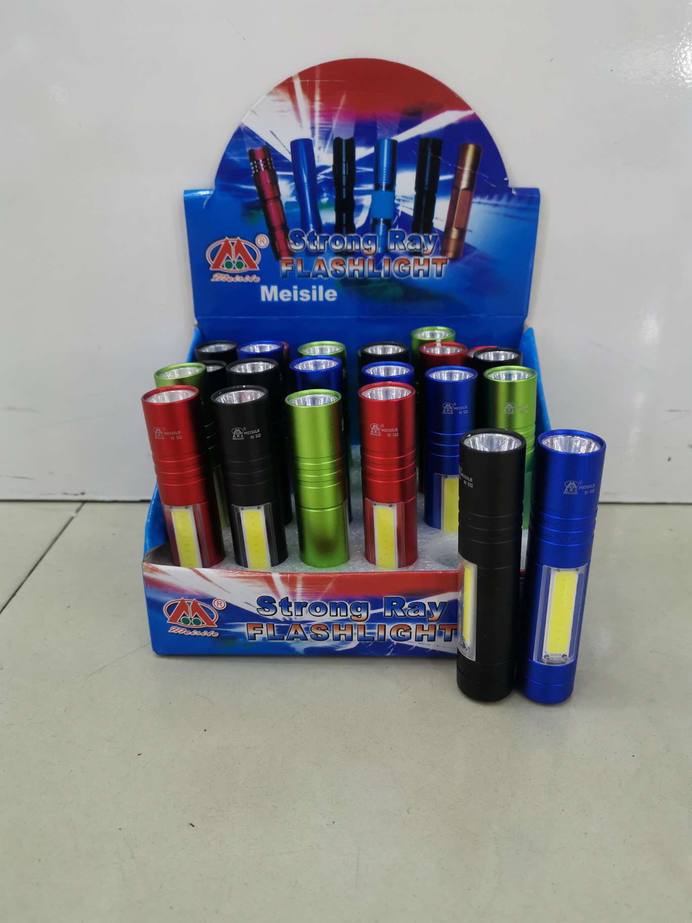 美斯乐新款铝合金带COB侧灯电池款小手电多色可混产品图