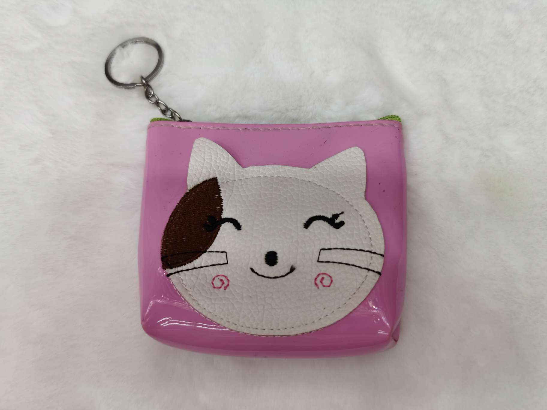 Bright leather embroidered cat with big face thumbnail