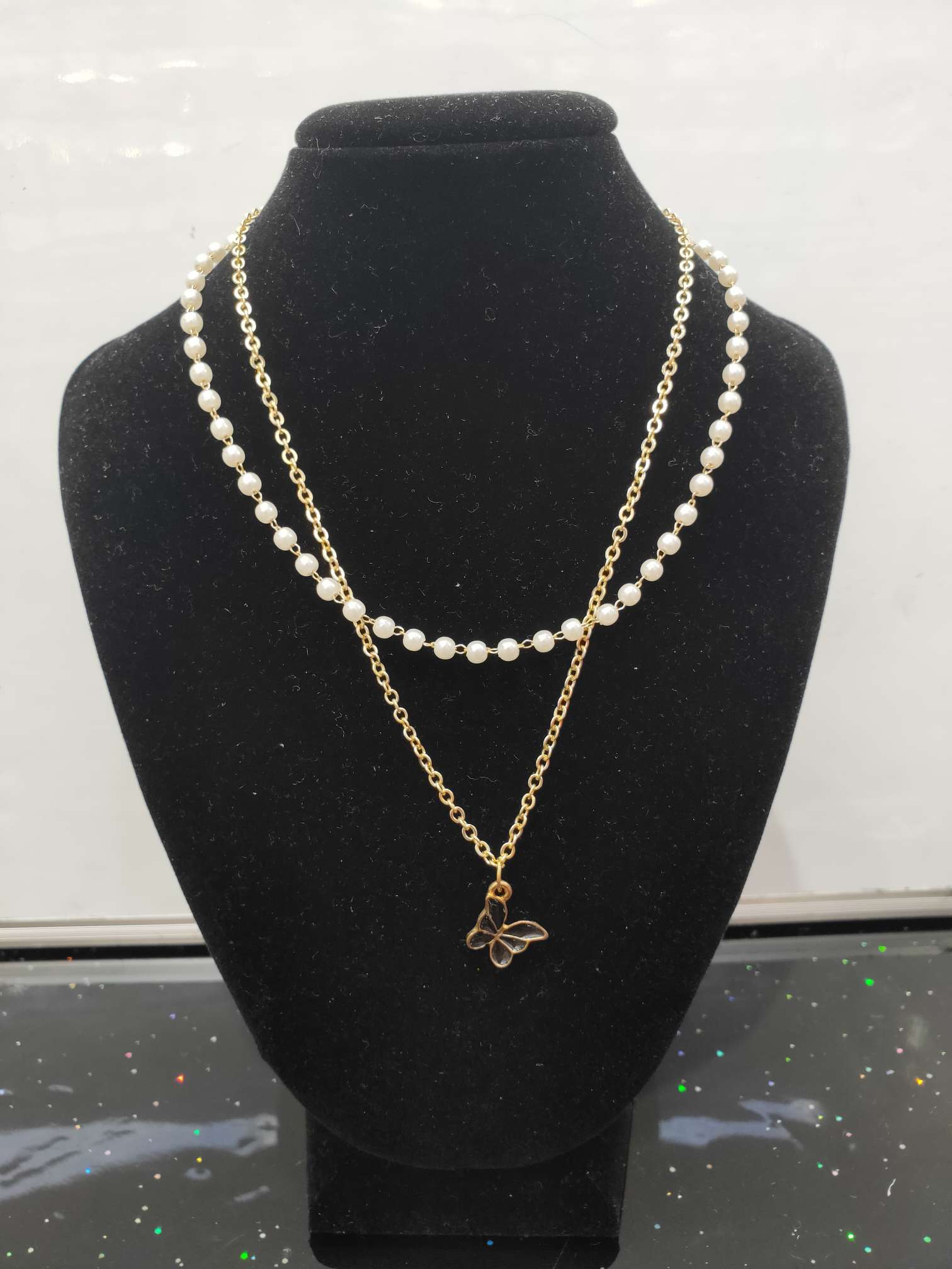 New tide double necker pearl drip butterfly pendant thumbnail