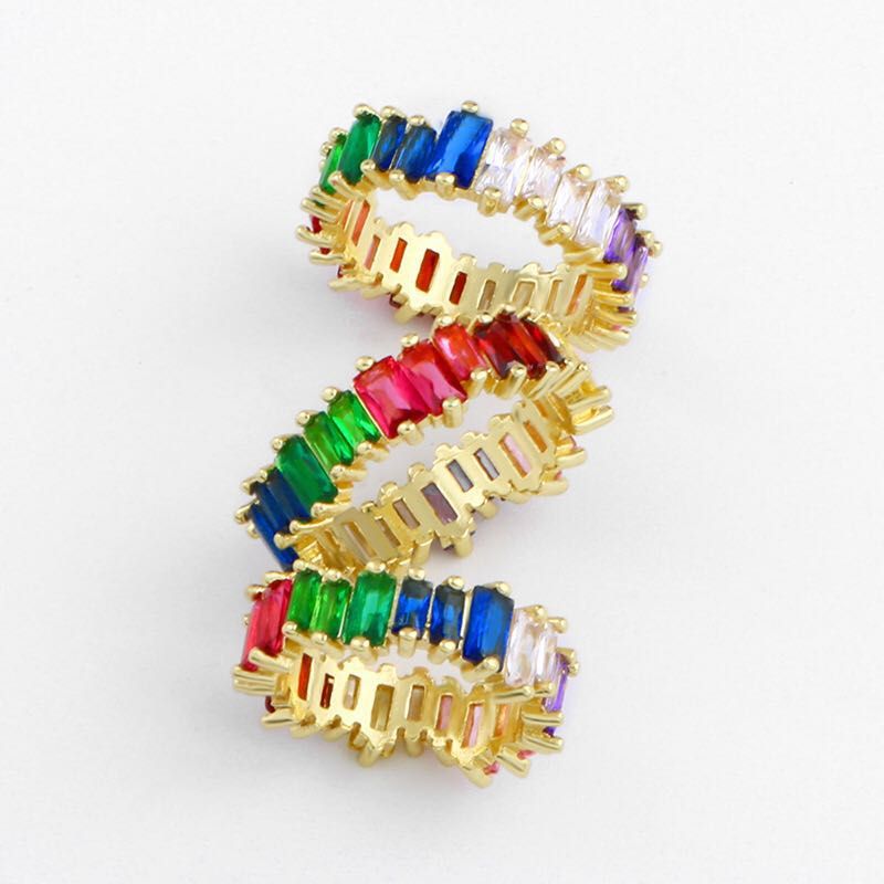 The same ring as web celebrity in the United States and the United States is slightly inlaid color square zircon rainbow ring zircon joint ring female rih71 thumbnail