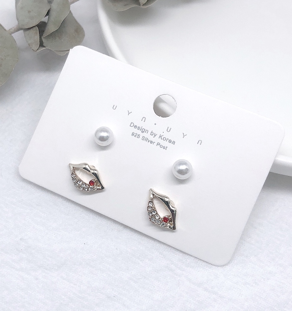 925 silver needle stud earrings, color-preserving stud earrings, lip pearl stud earrings