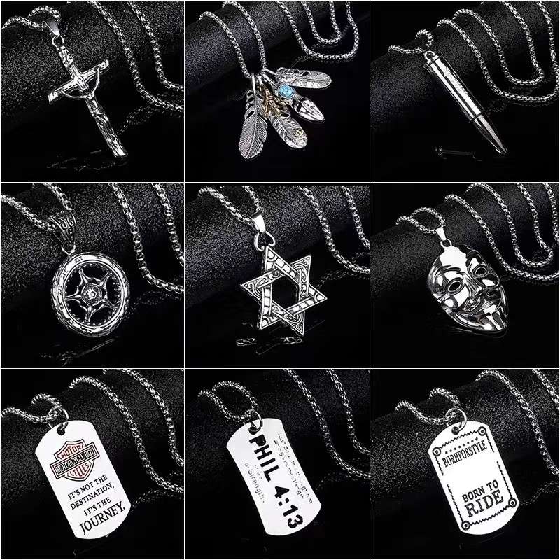 Titanium Steel Hip Hop Necklace New Year Festival Explosion Recommended Europe And The United States Cross-Border Model details Picture