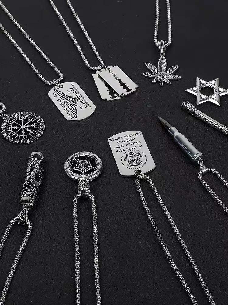 Titanium Steel Hip Hop Necklace New Year Festival Explosion Recommended Europe And The United States Cross-Border Model Specification drawing