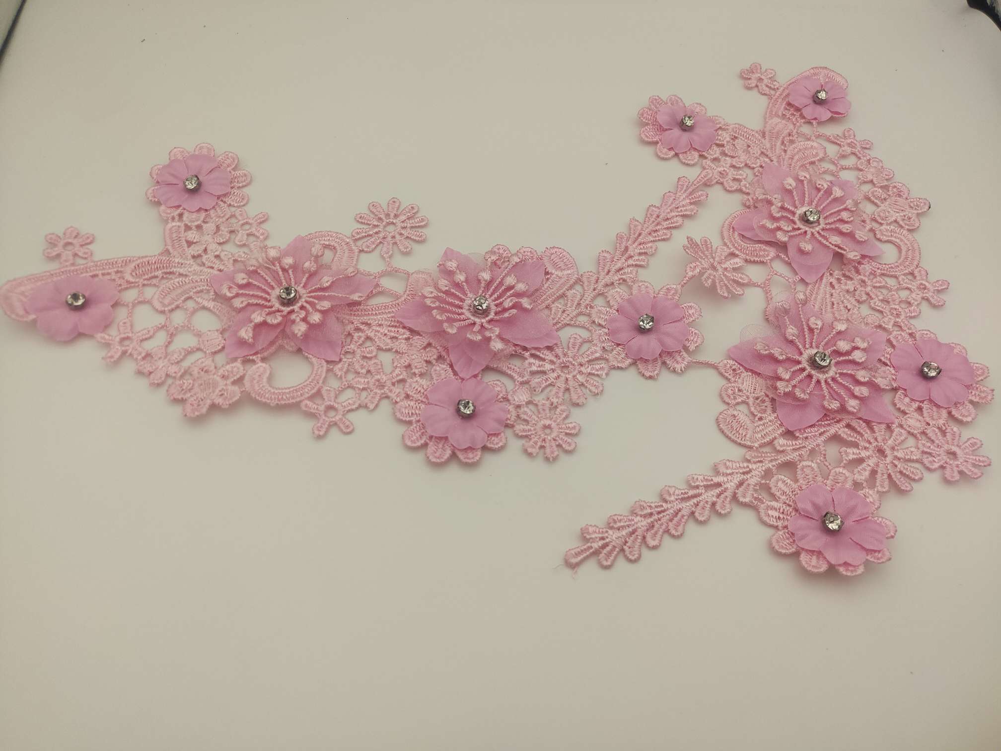 Polyester-polyester double-flower hand-stitched beaded flower clothing accessories, DIY collar flower wedding dress decoration 1-1 Specification image