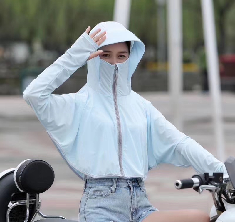 冰丝防晒衣，防晒服女士新款夏季户外骑行开车拉链连帽披肩沙滩透气冰丝防晒衣详情图10