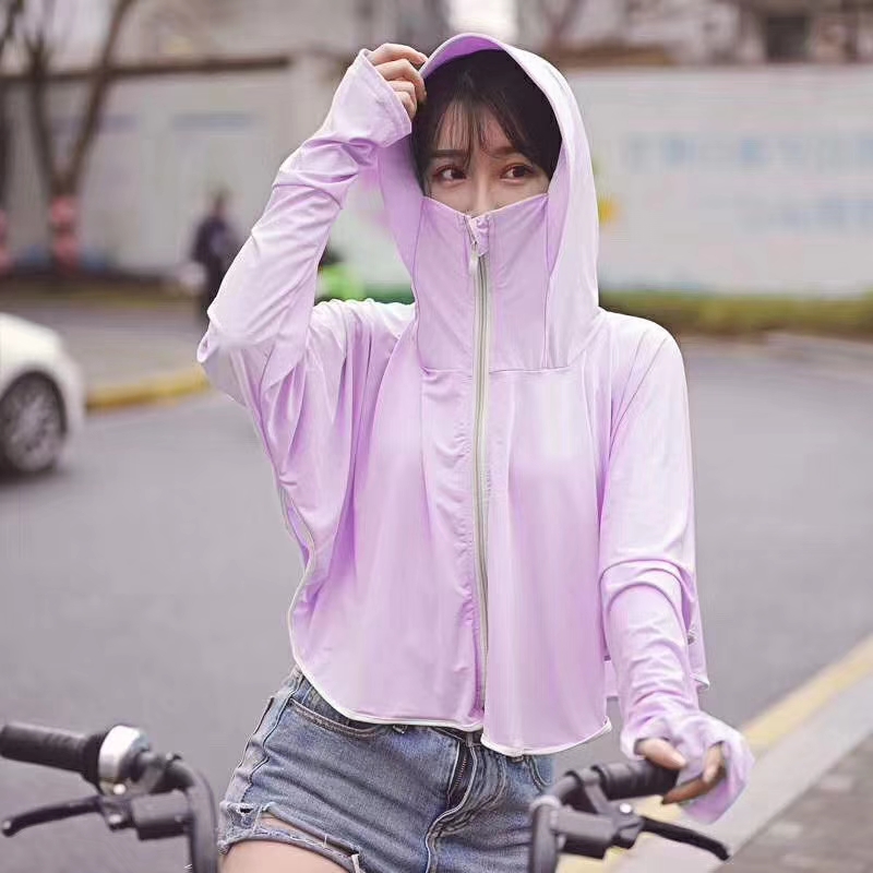 冰丝防晒衣，防晒服女士新款夏季户外骑行开车拉链连帽披肩沙滩透气冰丝防晒衣详情图6