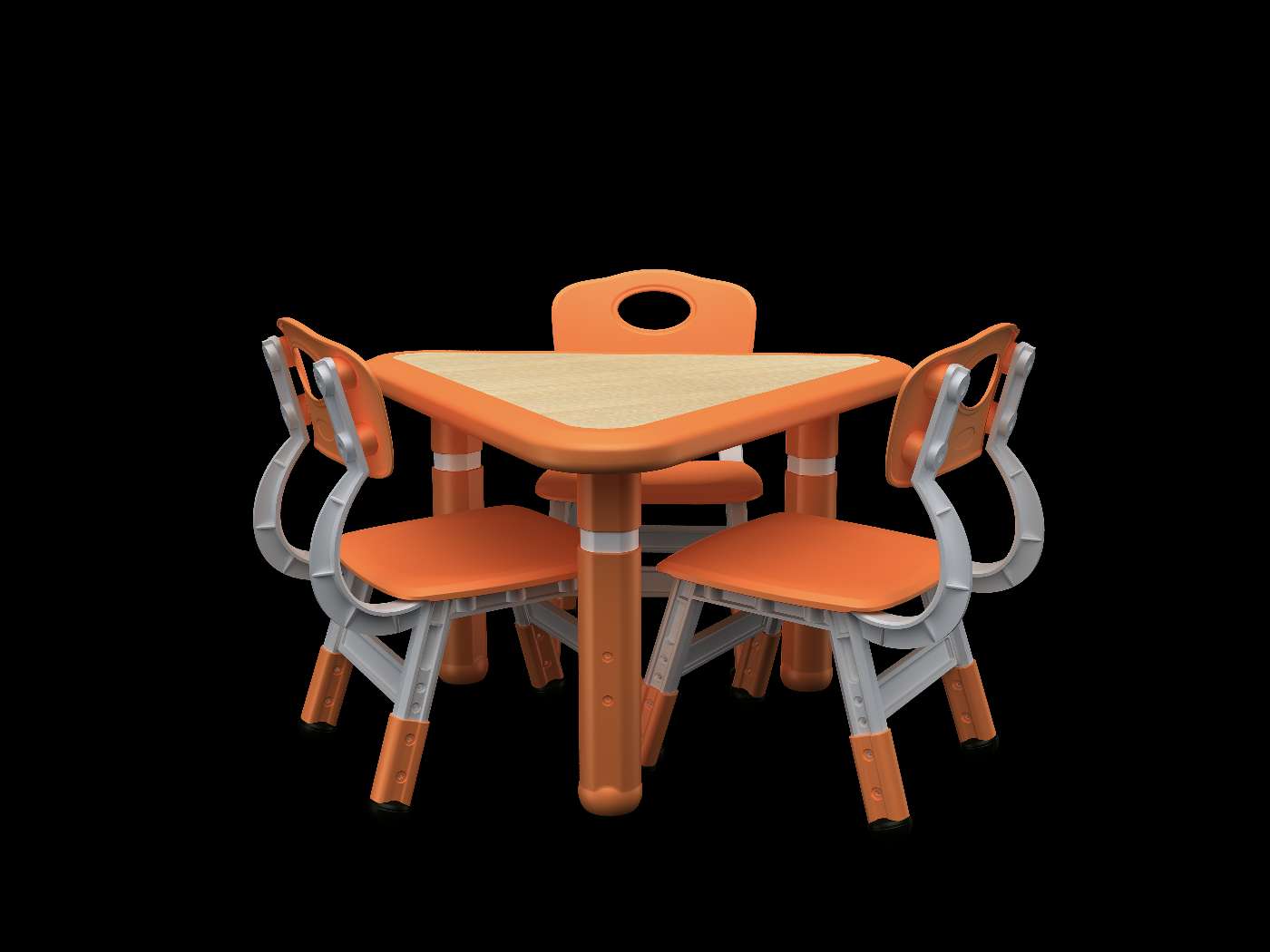 The deluxe lift triangle table does not contain chairs