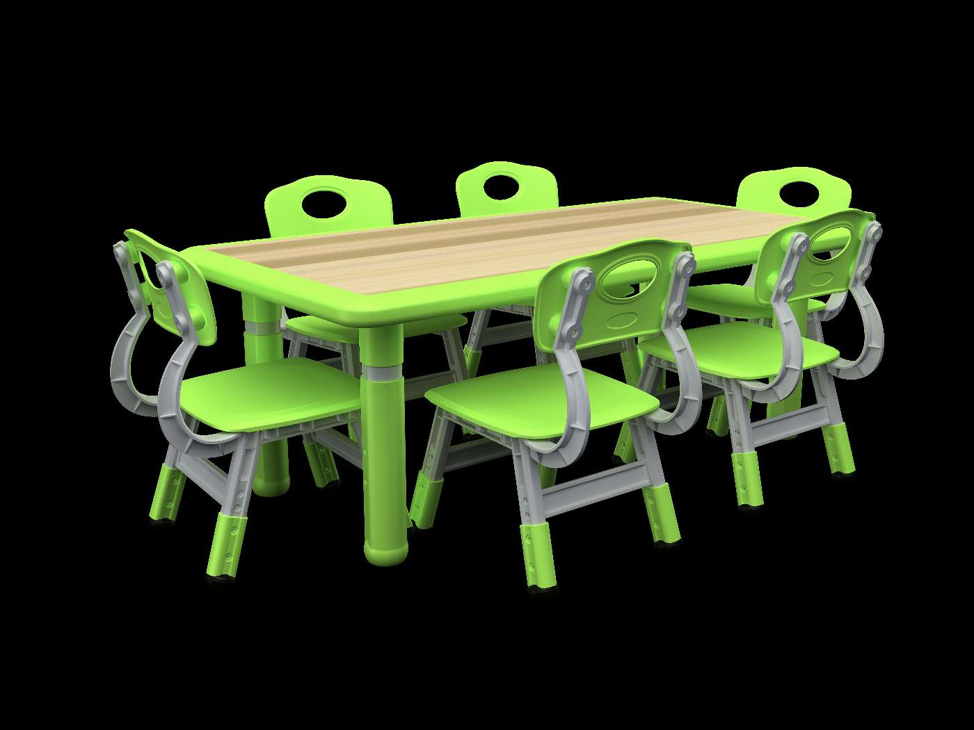 The deluxe elevating long square table does not contain chairs