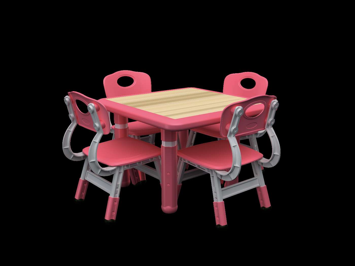 The deluxe elevating table does not contain chairs