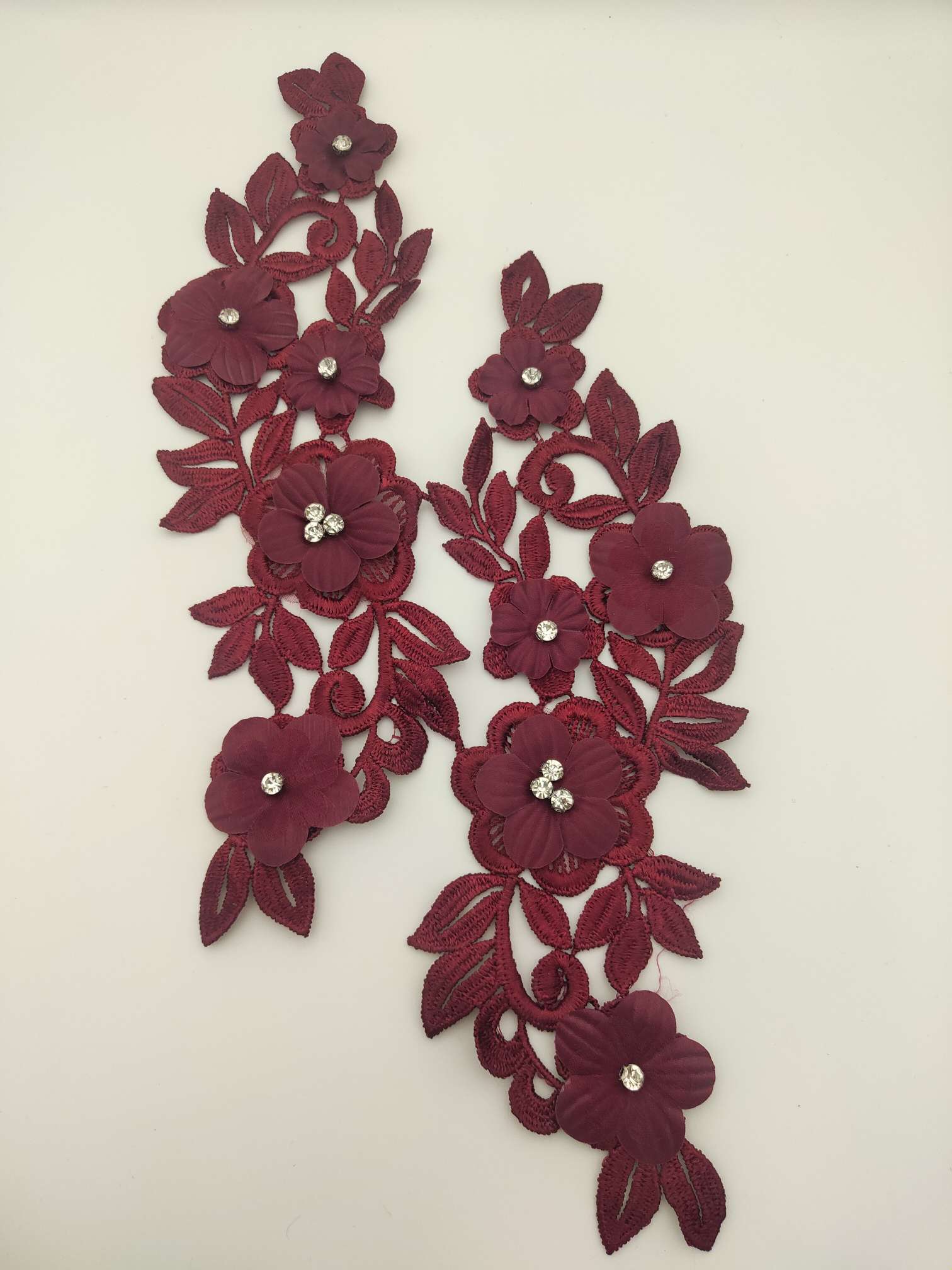 Polyester-polyester double-flower hand-stitched beaded flower clothing accessories, DIY collar flower wedding dress decoration 1-4 Item Picture