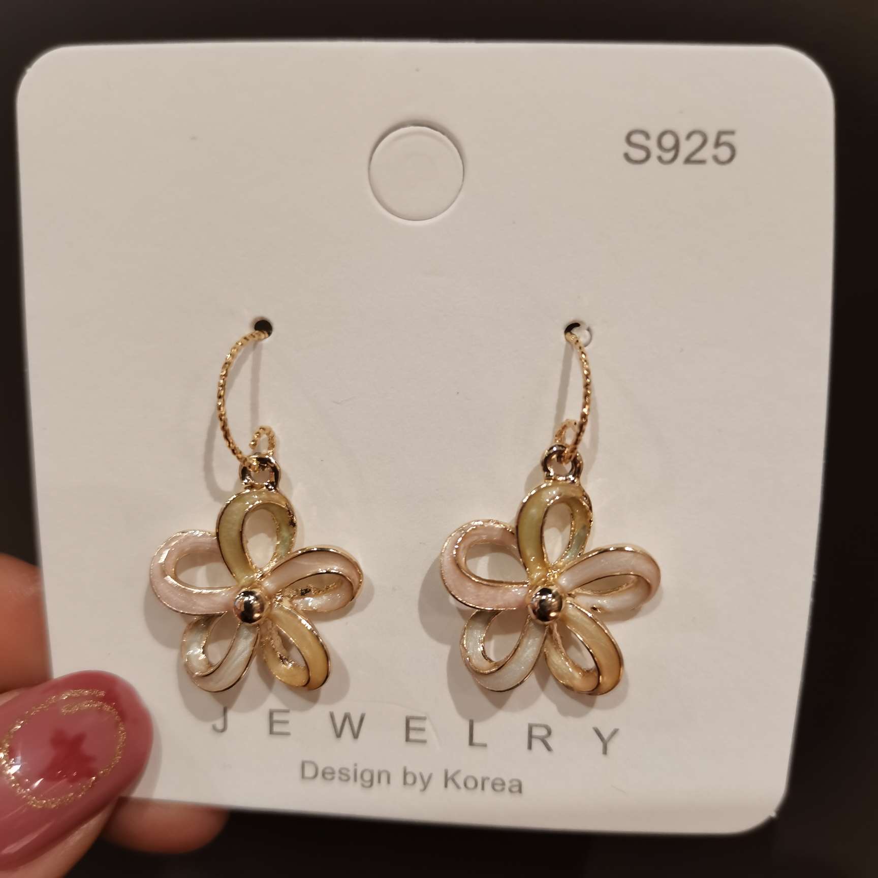 Korean version of the new hollowed-out colorful flower earrings earhook gentle small fresh five color flower joker earrings thumbnail