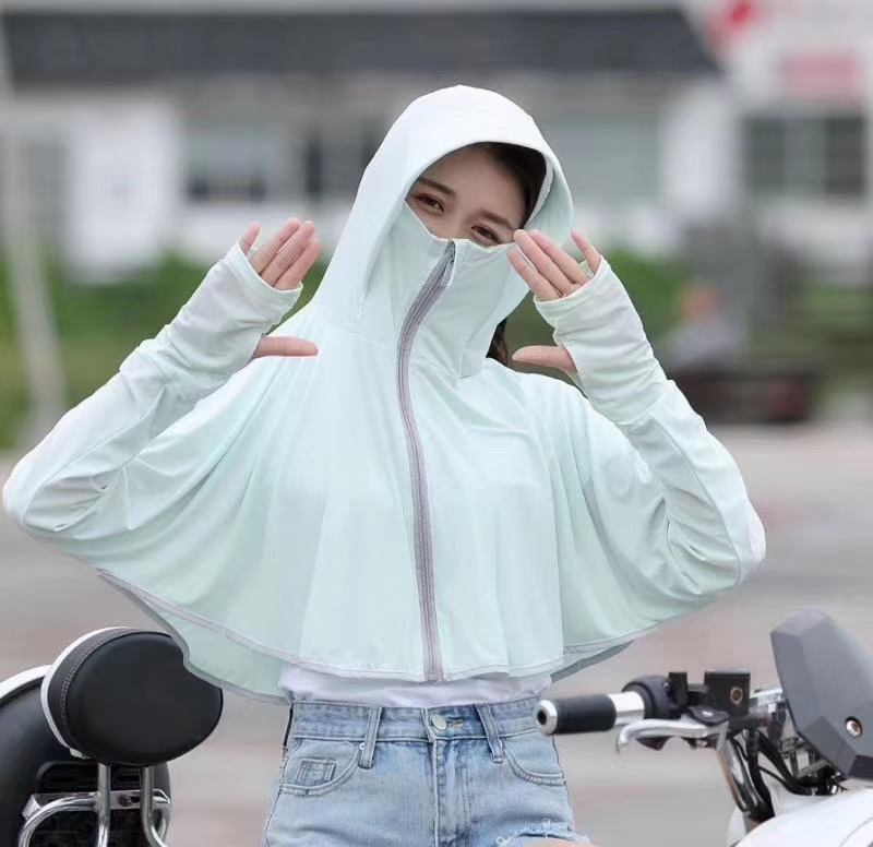 冰丝防晒衣，防晒服女士新款夏季户外骑行开车拉链连帽披肩沙滩透气冰丝防晒衣详情图8