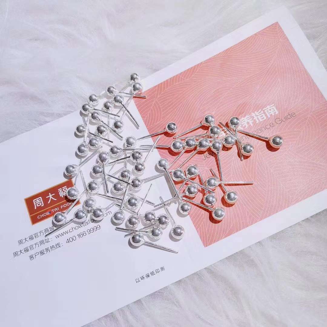 Bright Bead Sterling Silver Stud Earrings, Adults And Children Can Wear details Picture