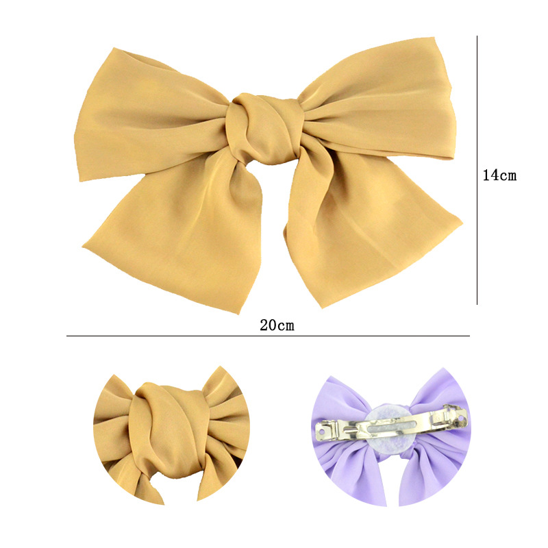 New Korean Version Of Women's Hair Accessories Girl Back Head Solid Color Big Bow Hairpin Spring Clip Net Red Ins Hair Accessories details Picture