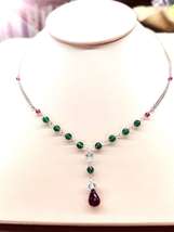 俊福珠宝®天然巴西水晶S925银绿玛瑙项链