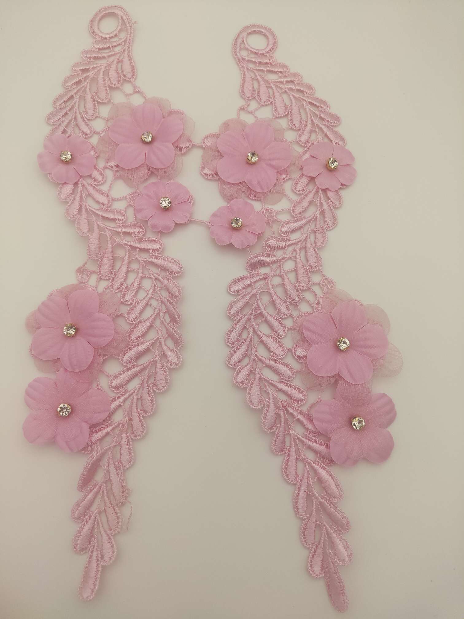 Polyester-polyester double-flower hand-stitched beaded flower clothing accessories, DIY collar flower wedding dress decoration 1-9 Item Picture