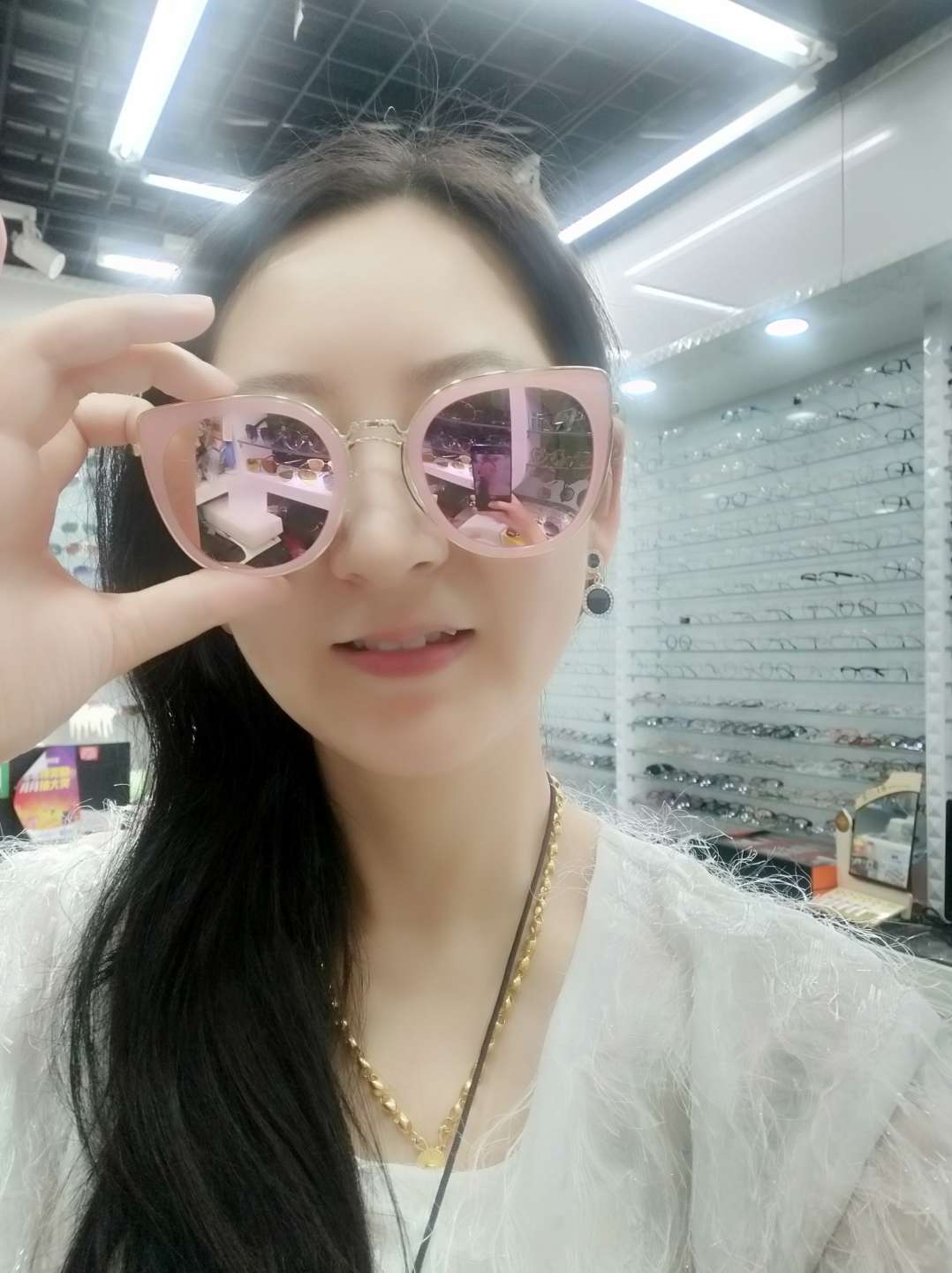 Pink cherry blossom powder lens metal legs