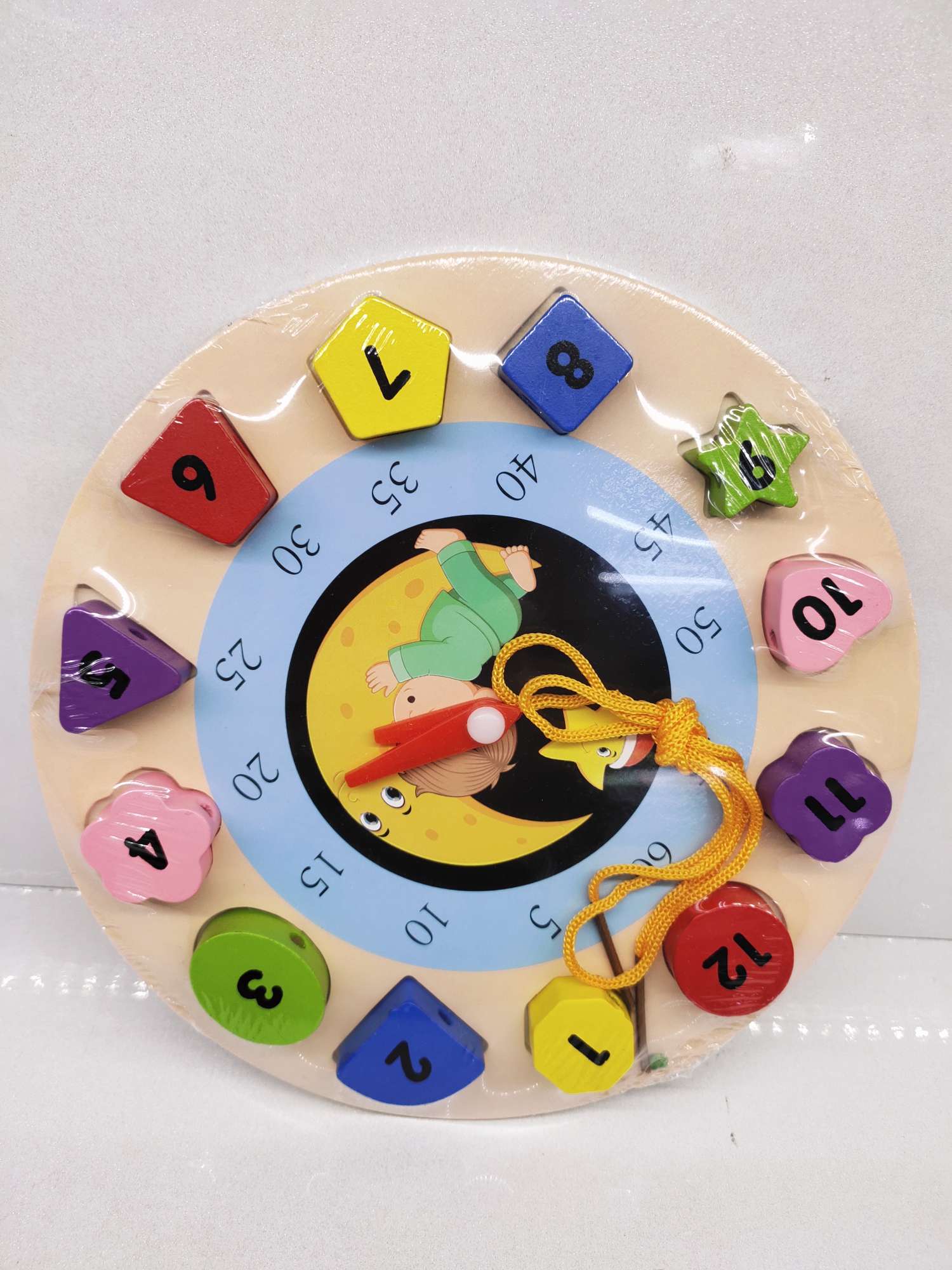 Wooden early education puzzle rope threading clock toy thumbnail