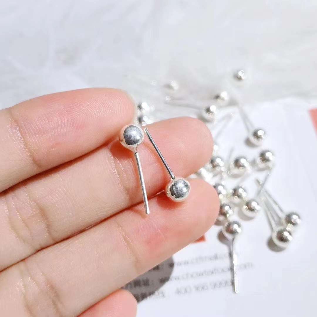 Bright Bead Sterling Silver Stud Earrings, Adults And Children Can Wear Specification drawing