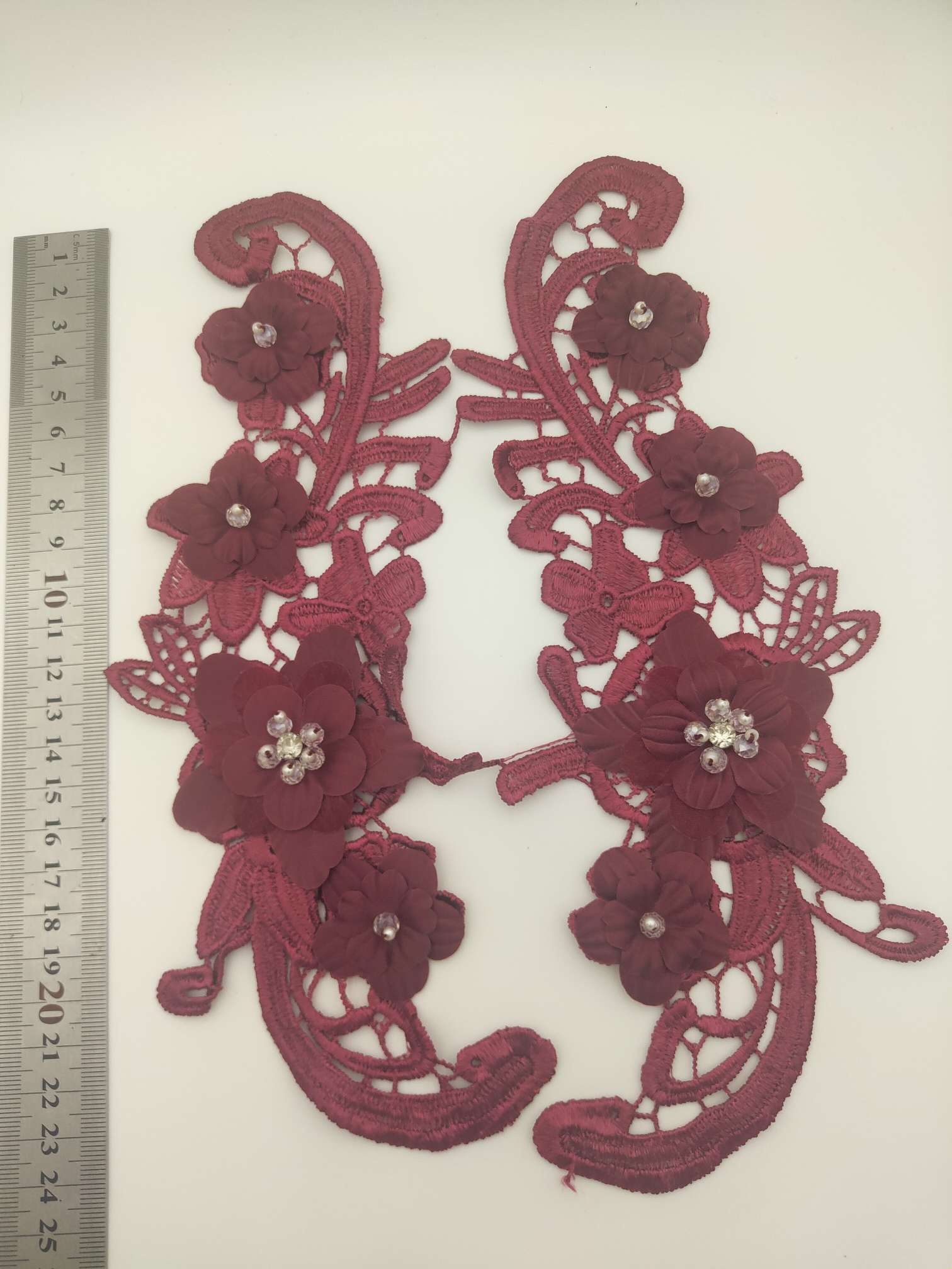 Polyester-polyester double-flower hand-stitched beaded flower clothing accessories, DIY collar flower wedding dress decoration 1-14 undefined