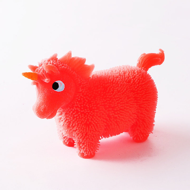 闪光毛毛独角兽 厂家直销 TPR玩具 闪光毛毛球 儿童玩具