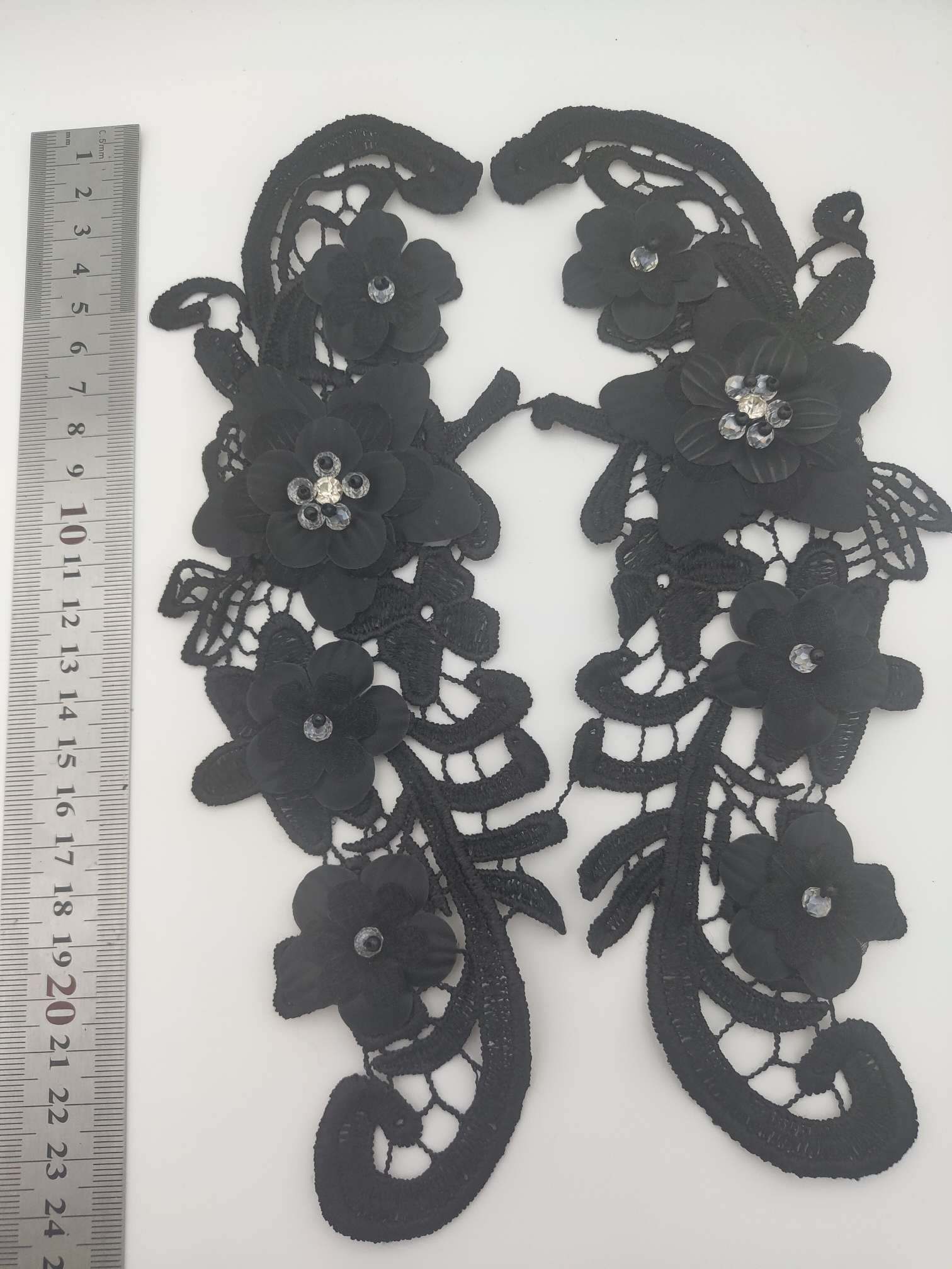 Polyester-polyester double-flower hand-stitched beaded flower clothing accessories, DIY collar flower wedding dress decoration 1-14 details Picture