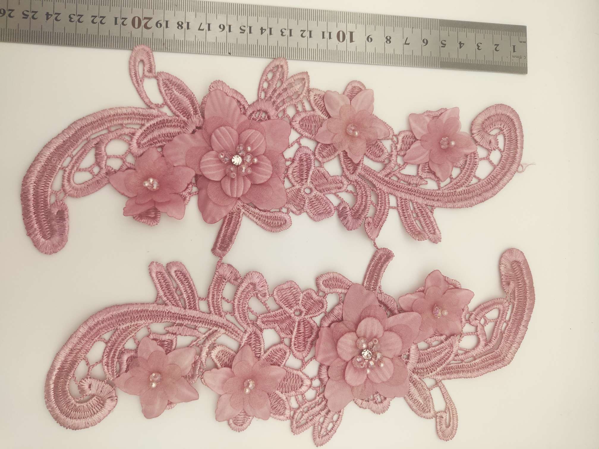 Polyester-polyester double-flower hand-stitched beaded flower clothing accessories, DIY collar flower wedding dress decoration 1-13 undefined