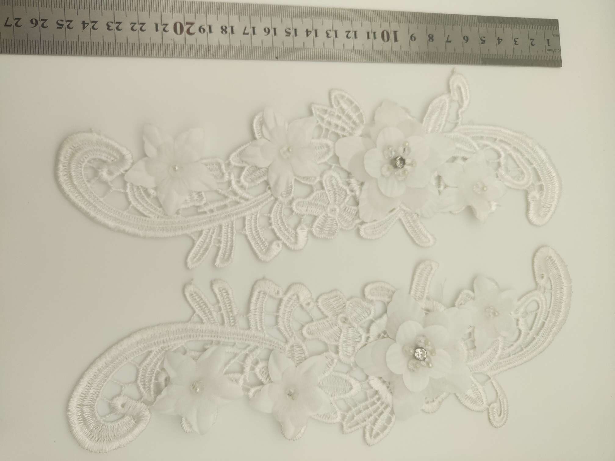 Polyester-polyester double-flower hand-stitched beaded flower clothing accessories, DIY collar flower wedding dress decoration 1-14 Item Picture