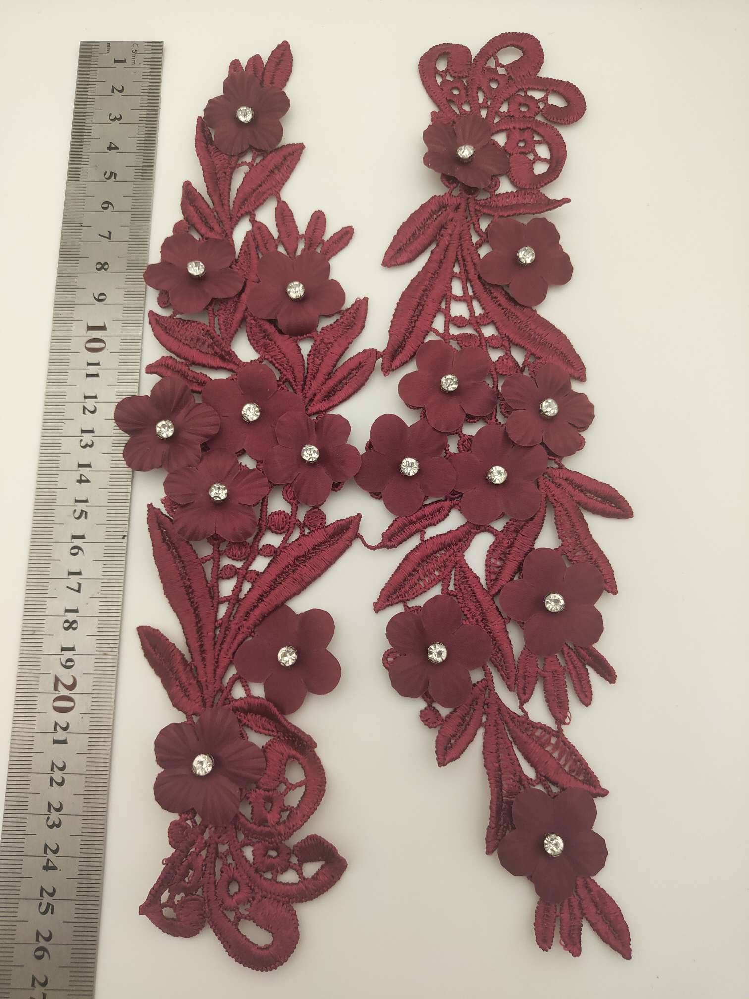 Polyester-polyester double-flower hand-stitched beaded flower clothing accessories, DIY collar flower wedding dress decoration 1-11 details Picture