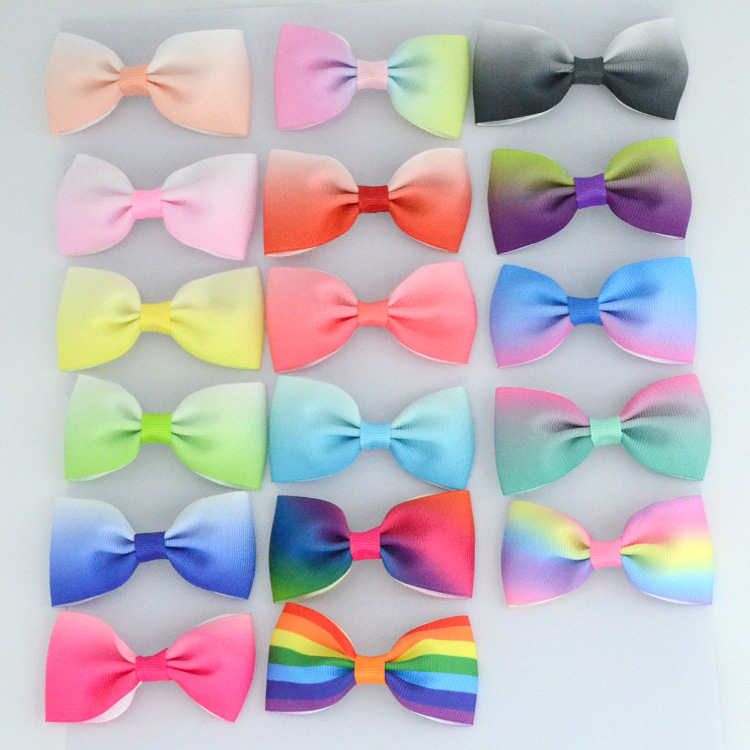 Rainbow gradient thread small bow hairpin for baby girls clip hair trim approx. 7x4cm support customization thumbnail
