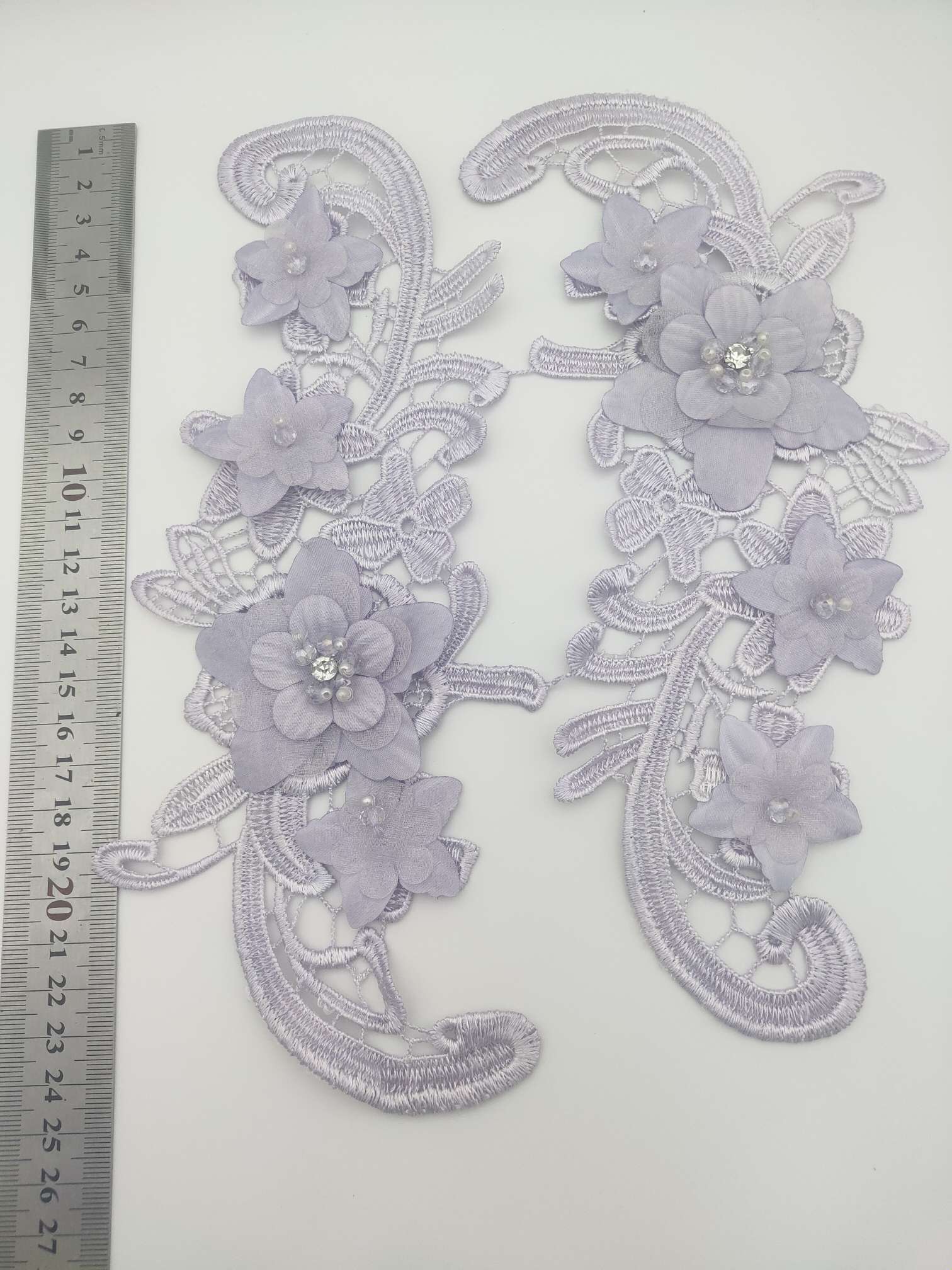 Polyester-polyester double-flower hand-stitched beaded flower clothing accessories, DIY collar flower wedding dress decoration 1-13 undefined