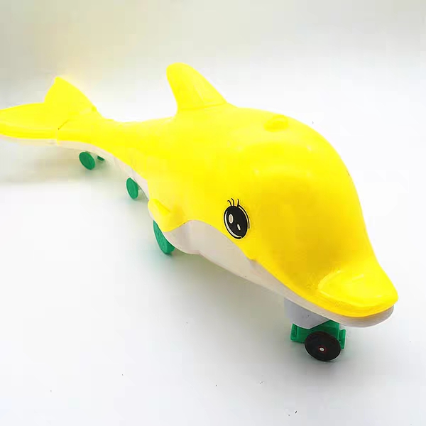 牵绳海豚电动万向带音乐灯光男孩女孩牵线仿真小动物儿童益智玩具白底实物图