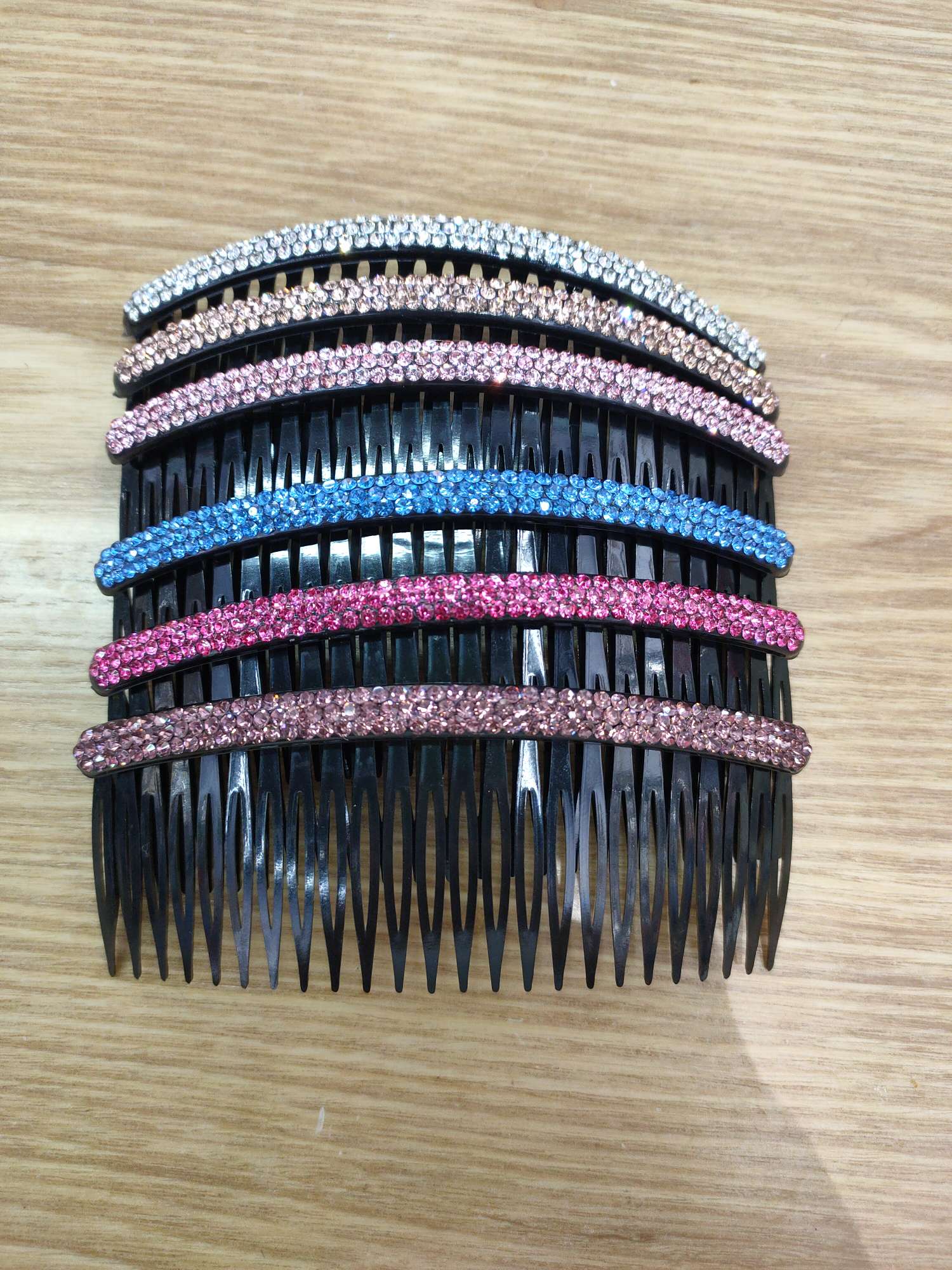 Rhinestone Comb Female 6-Color Three-Row Crystal Plastic Tooth 24-Tooth Large Hair Comb Adult Hair Accessories