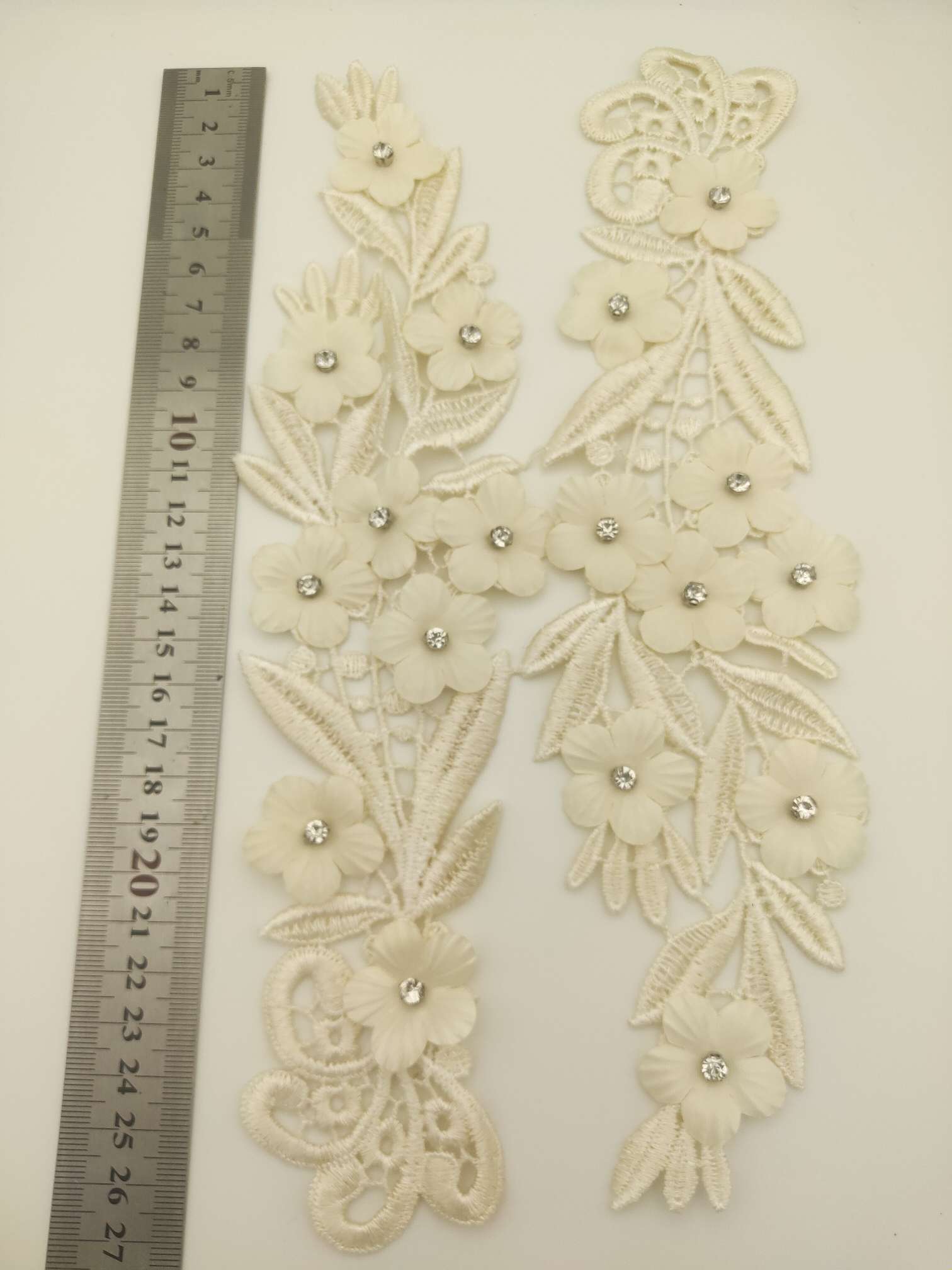 Polyester-polyester double-flower hand-stitched beaded flower clothing accessories, DIY collar flower wedding dress decoration 1-12 details Picture