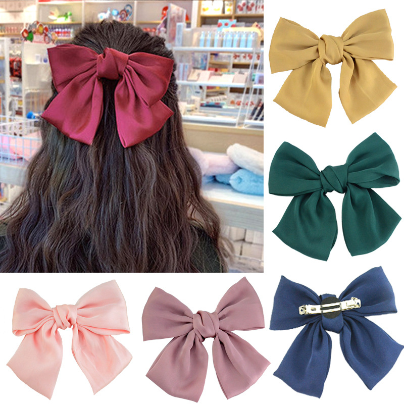 New Korean Version Of Women's Hair Accessories Girl Back Head Solid Color Big Bow Hairpin Spring Clip Net Red Ins Hair Accessories