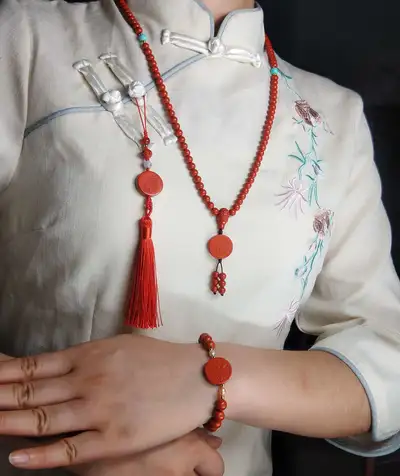 High Content Vermilion Lotus Multi-Purpose Pendant Car Key Bracelet Cheongsam Cheongsam Hanfu Pressure Skirt Fringe Fringe Pendant Fashion Light Sl-7