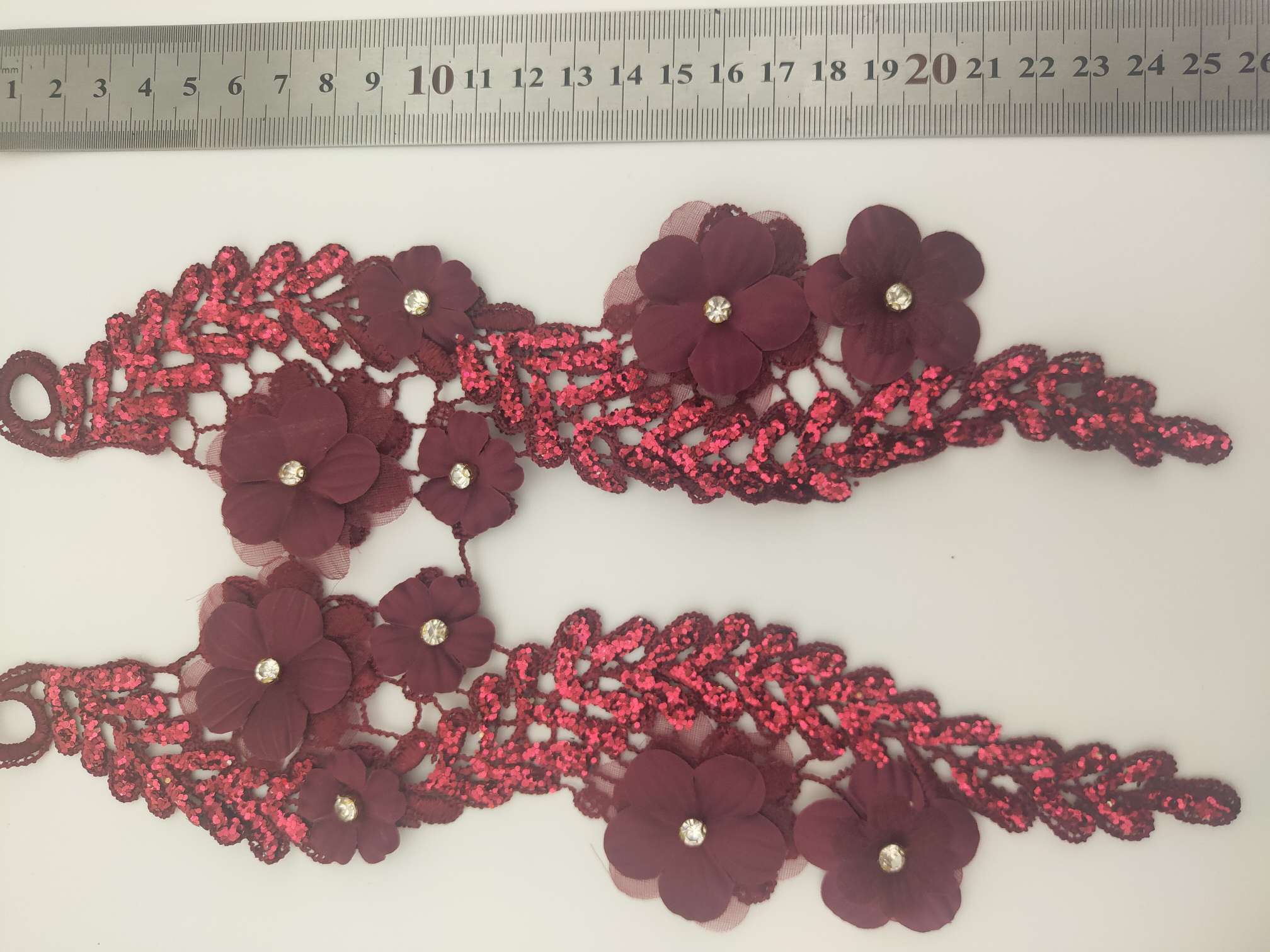 Polyester double-flower hand-stitched beaded flower clothing accessories, DIY decal and powder spraying, gold powder collar flower wedding dress and evening gown decoration 1-17 undefined