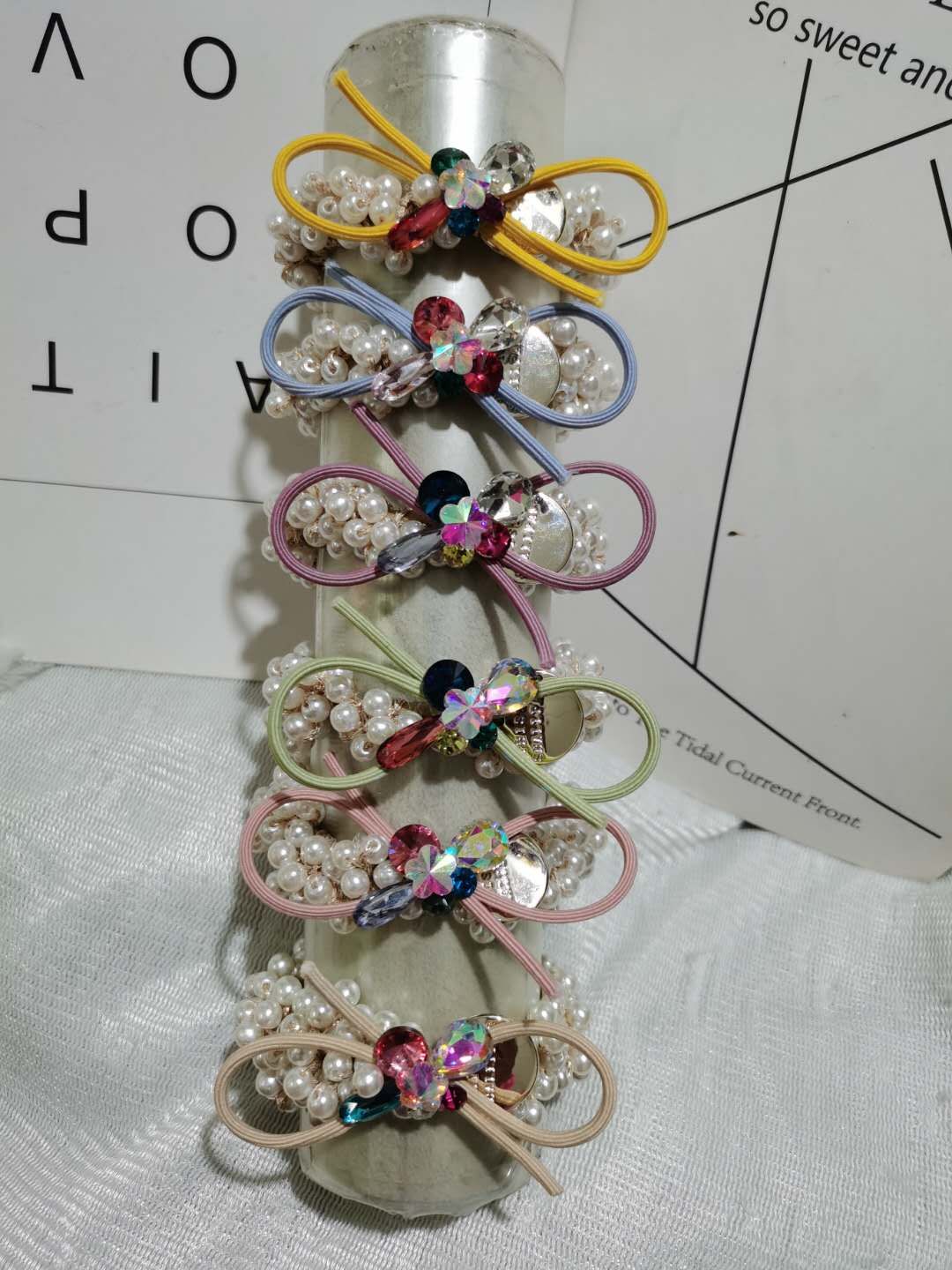 Butterfly Flower jewelry pearl leather band 8-shaped knot splicing