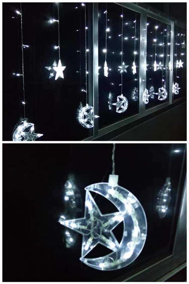 Moon + five-star curtain light, battery box, electric bubble ball string light, round small ball light strip, landscape courtyard colorful light string decoration, outdoor full of stars Specification image