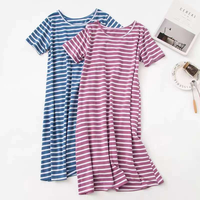 Plus-size cotton silk short-sleeved long sleeping dress, summer cardigan dress, pajamas, loose for pregnant women, overweight girls, home wear for women, sizes S, M, L, XL, colors pink, gray, blue. details Picture
