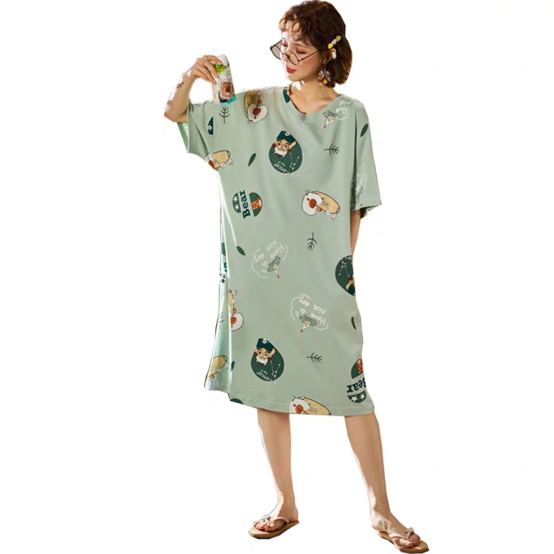 2020 New women's pajamas short-sleeved summer pajamas for ladies, thin and cute cotton silk two-piece set, artificial cotton silk fresh and light cardigan home wear, color flesh pink. The sizes are large, medium and small. Application Scenario