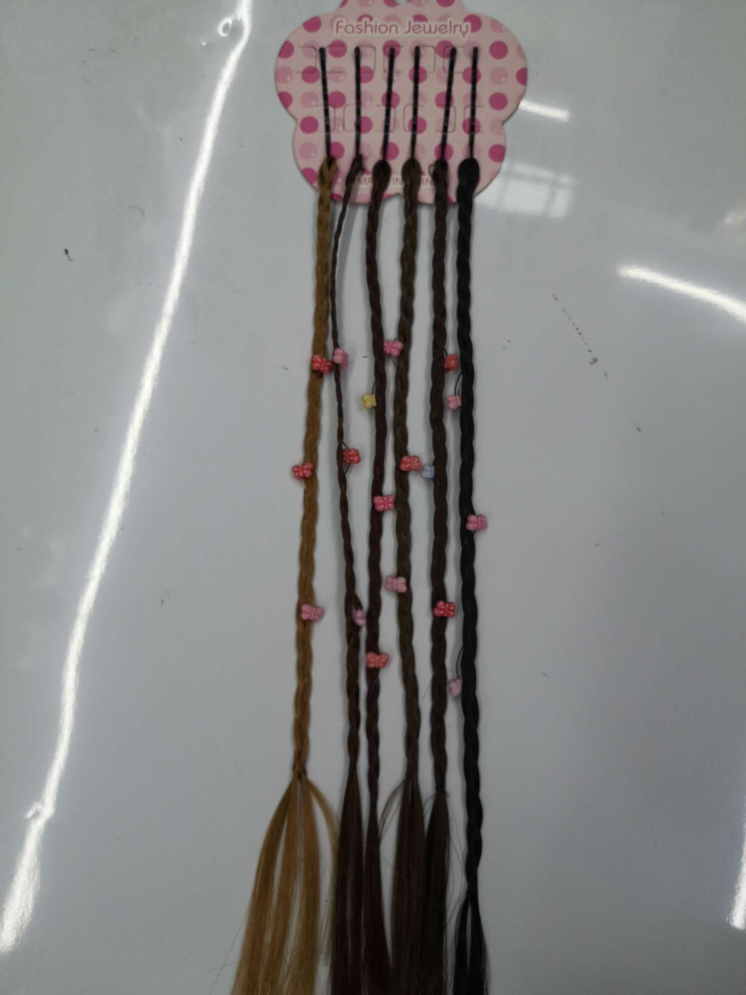 30Cm Plum Card Dark One Line Clip Braid With Butterfly Beads details Picture