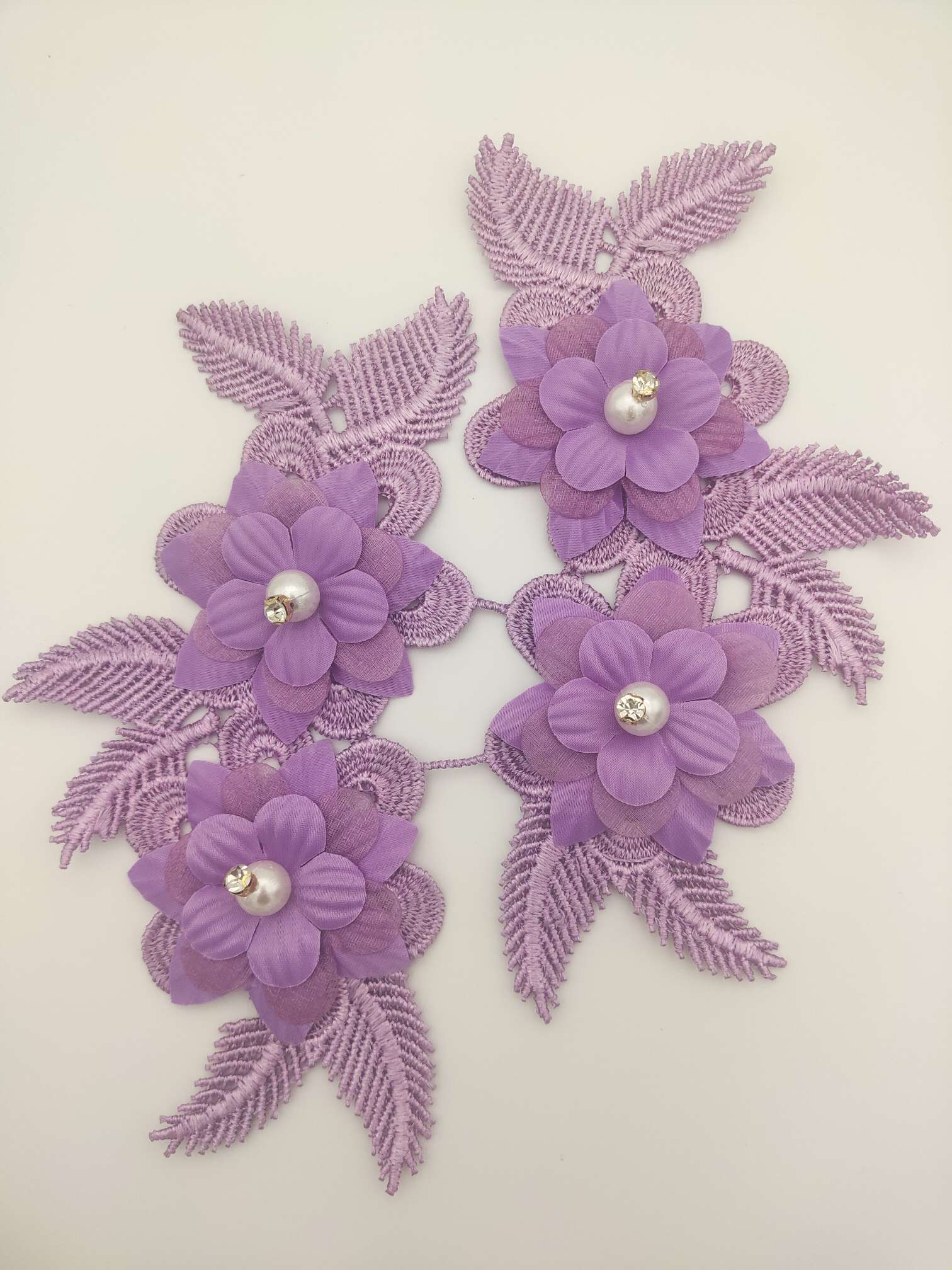 Polyester-polyester double-flower hand-stitched beaded flower clothing accessories, DIY collar flower wedding dress decoration 1-16 Specification image