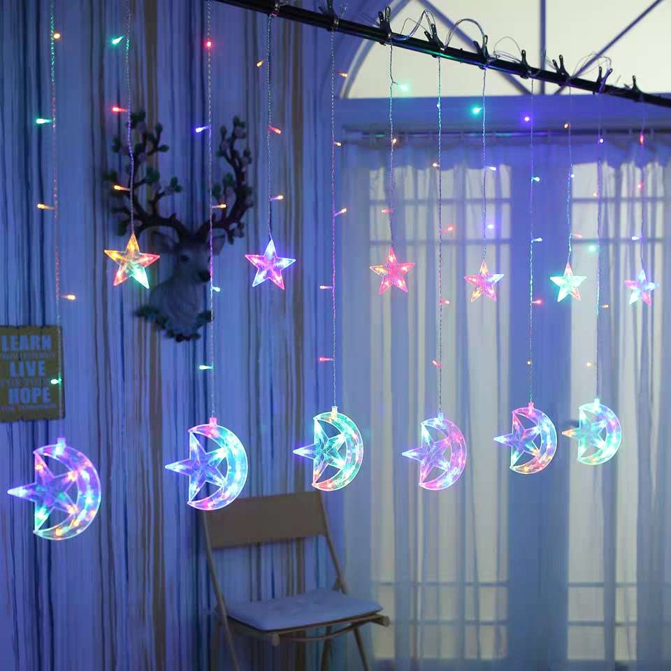 Moon + five-star curtain light, battery box, electric bubble ball string light, round small ball light strip, landscape courtyard colorful light string decoration, outdoor full of stars details Picture