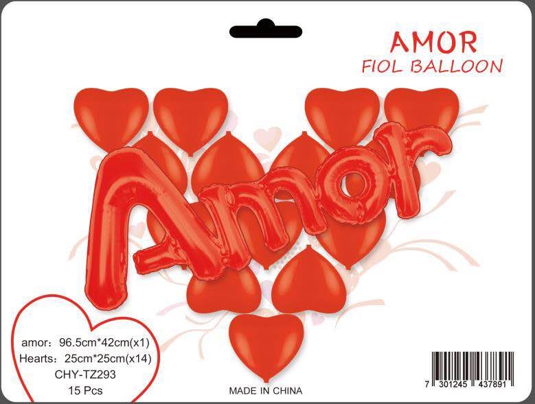 桃心连体Amor西文情人节套装 节日用品气球装饰产品图