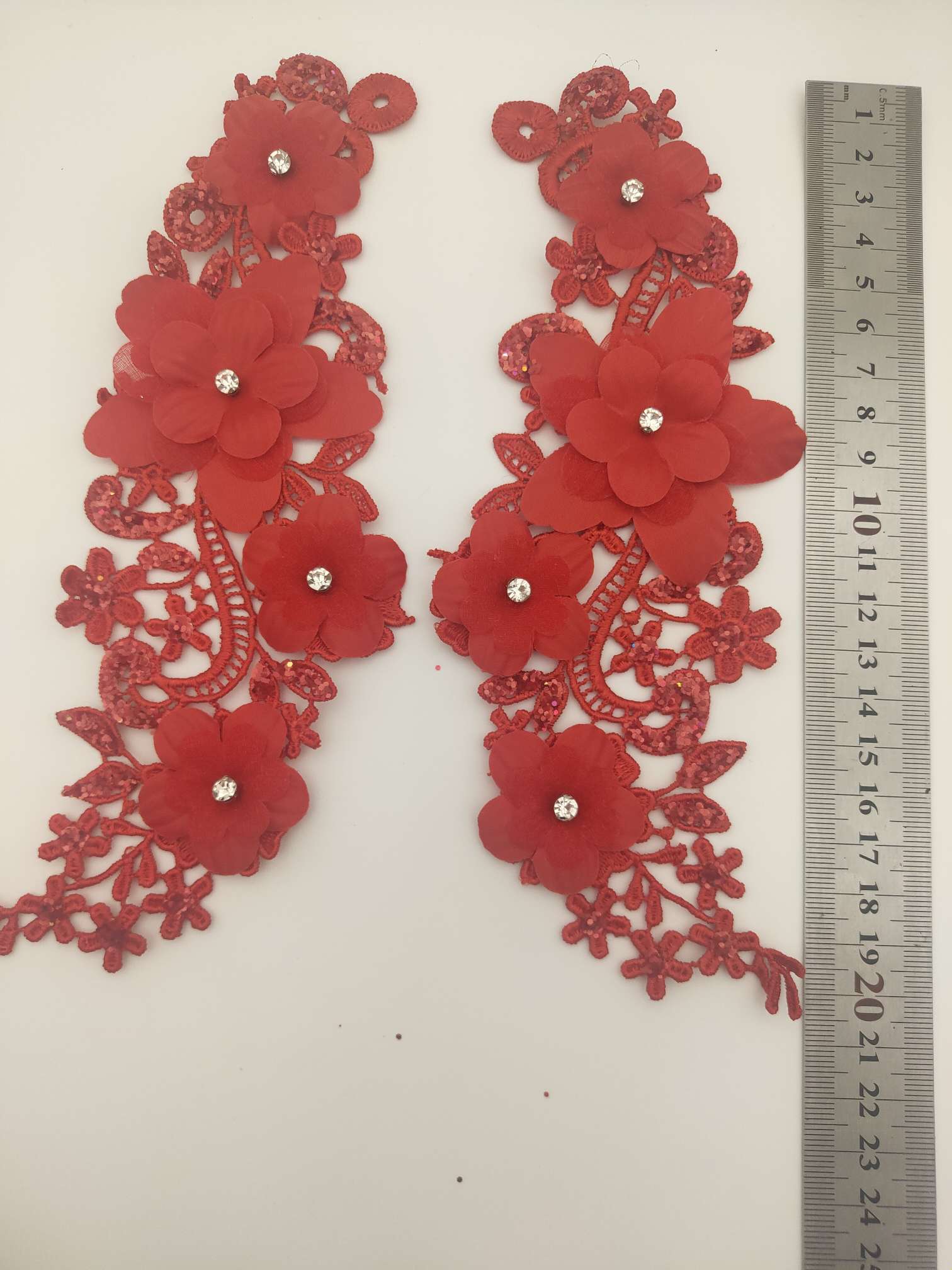 涤光对花手工钉珠花朵服装辅料贴花DIY撒粉，金粉领花婚纱礼服装饰1-18